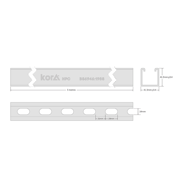 Kora 41 x 41mm x 3m Heavy Gauge Slotted Pre-Galvanised Channel - Image 2