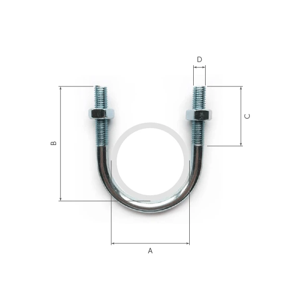 DN80 Hot Spun Galvanised Standard U-Bolts - M12 Thread (90mm OD Pipe)