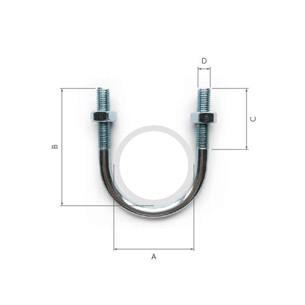 DN100 Hot Spun Galvanised Standard U-Bolts - M12 Thread (114mm OD Pipe)